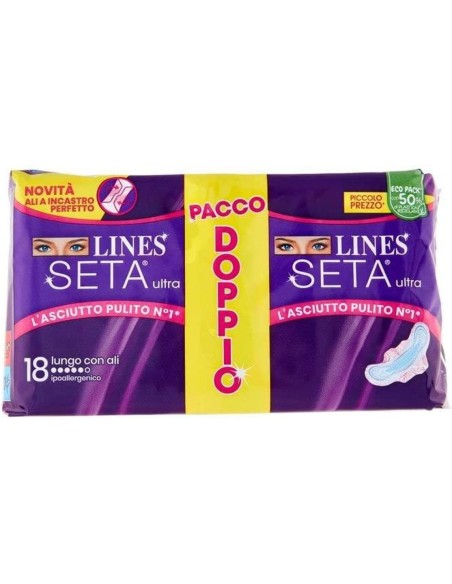 lines seta ultra assorbenti - pacco doppio - 18 pezzi - lungo con ali: tuttocasashop.it: igiene e cura della persona