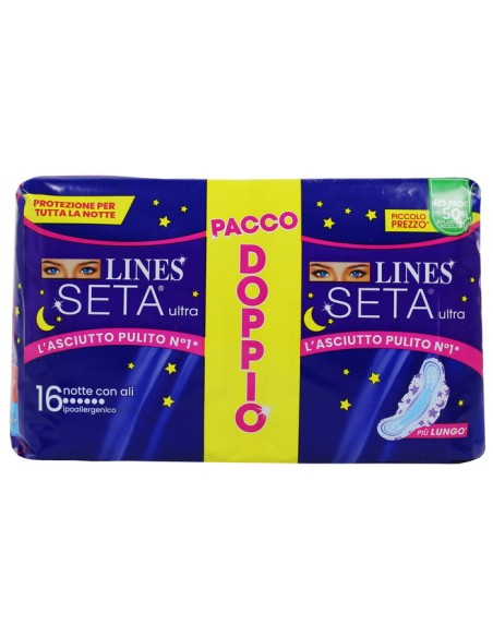 lines seta ultra assorbenti - pacco doppio - 16 pezzi - notte con ali: tuttocasashop.it: igiene e cura della persona