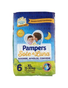 pampers sole e luna - 13 pannolini taglia 6 xl extra large 15-30 kg: tuttocasashop.it: igiene e cura della persona