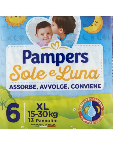 pampers sole e luna - 13 pannolini taglia 6 xl extra large 15-30 kg: tuttocasashop.it: igiene e cura della persona