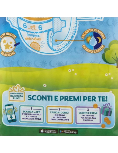 pampers sole e luna - 13 pannolini taglia 6 xl extra large 15-30 kg: tuttocasashop.it: igiene e cura della persona