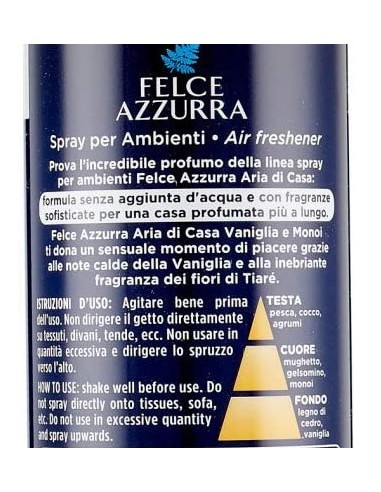 felce azzurra aria di casa deodorante - spray 250ml - vaniglia e monoi: tuttocasashop.it: pulizia e cura della casa