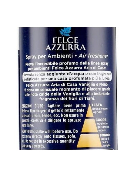 felce azzurra aria di casa deodorante - spray 250ml - vaniglia e monoi: tuttocasashop.it: pulizia e cura della casa