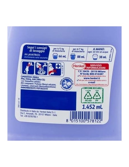 vernel ammorbidente - 1452ml - 22 lavaggi - lavanda: tuttocasashop.it: prodotti per bucato e tessuti
