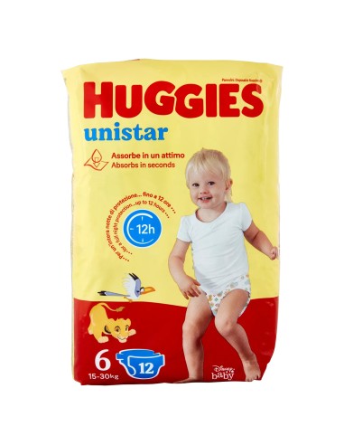 huggies unistar - 12 pannolini taglia 6 xl extra large 15-30 kg: tuttocasashop.it: igiene e cura della persona