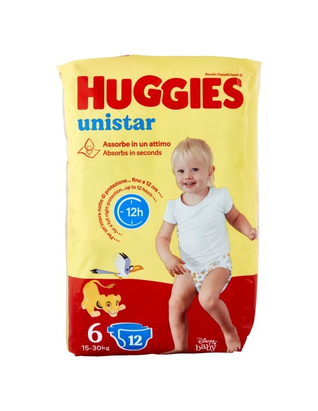 huggies unistar - 12 pannolini taglia 6 xl extra large 15-30 kg: tuttocasashop.it: igiene e cura della persona