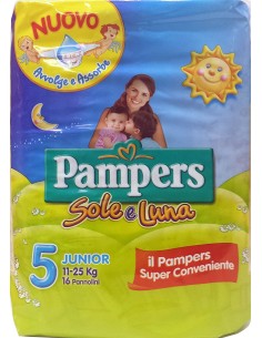 Pampers Sole e Luna Taglia 5 Junior 11-25 kg - 16 Pezzi