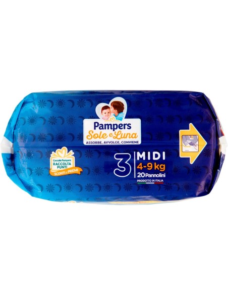 pampers sole e luna - 20 pannolini taglia 3 midi 4-9 kg: tuttocasashop.it: igiene e cura della persona