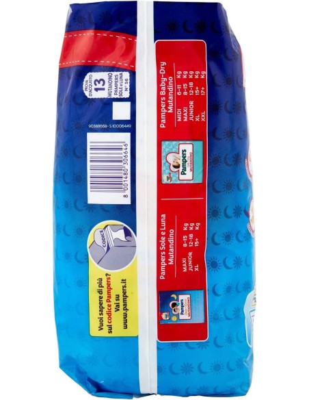 pampers sole e luna mutandino 13 pannolini taglia 6 xl extra large 15+ kg: tuttocasashop.it: igiene e cura della persona
