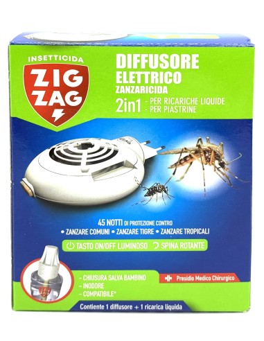 zig zag diffusore elettrico zanzaricida - con ricarica liquida 45 notti: tuttocasashop.it: pulizia e cura della casa