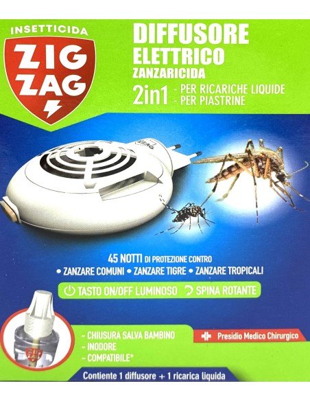 zig zag diffusore elettrico zanzaricida - con ricarica liquida 45 notti: tuttocasashop.it: pulizia e cura della casa