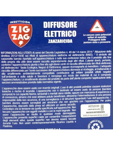 zig zag diffusore elettrico zanzaricida - con ricarica liquida 45 notti: tuttocasashop.it: pulizia e cura della casa