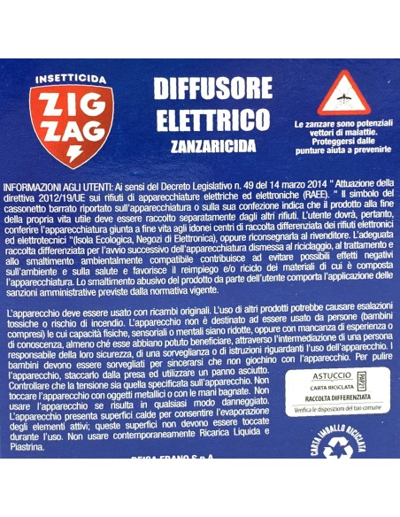 zig zag diffusore elettrico zanzaricida - con ricarica liquida 45 notti: tuttocasashop.it: pulizia e cura della casa