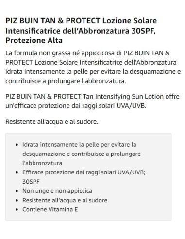 piz buin tan&protect intensifying sun lotion 150ml - spf 30 - intensificante: tuttocasashop.it: igiene e cura della persona