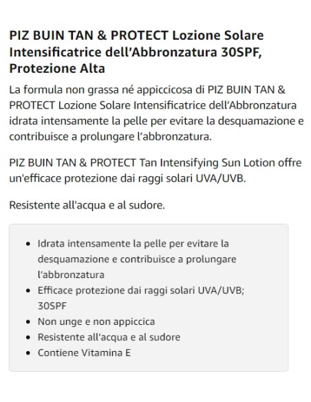 piz buin tan&protect intensifying sun lotion 150ml - spf 30 - intensificante: tuttocasashop.it: igiene e cura della persona