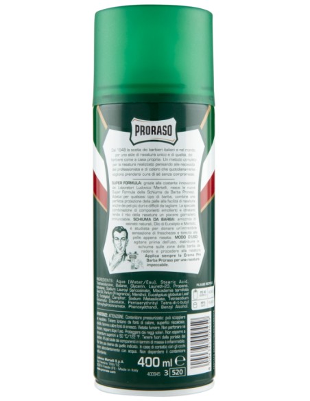 proraso schiuma da barba 400ml - rinfrescante tonificante eucalipto mentolo: tuttocasashop.it: igiene e cura della persona