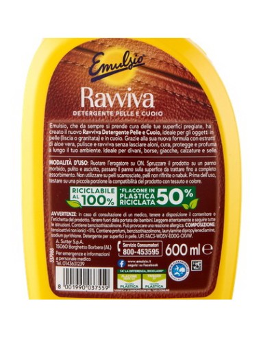emulsio ravviva detergente per pelle e cuoio - confezione trigger da 600ml: tuttocasashop.it: pulizia e cura della casa