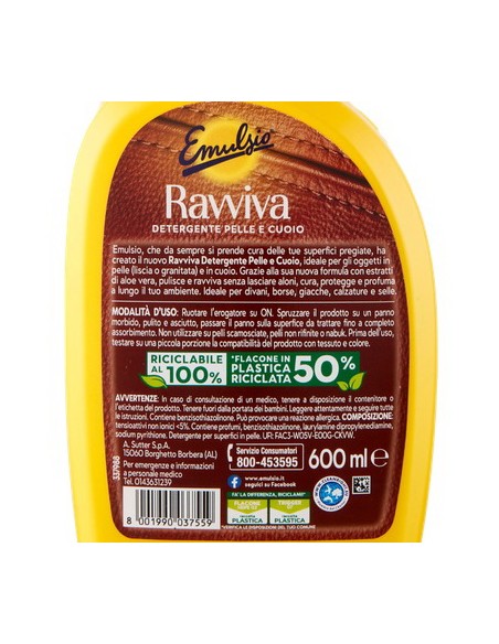 emulsio ravviva detergente per pelle e cuoio - confezione trigger da 600ml: tuttocasashop.it: pulizia e cura della casa