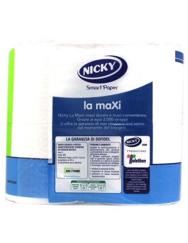 Nicky La Maxi Carta Igienica 4 Rotoli 2 Veli 500 Strappi
