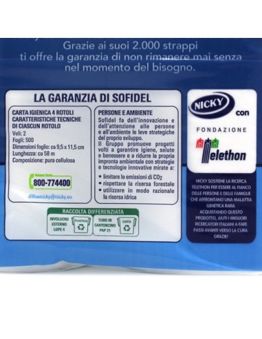Nicky La Maxi Carta Igienica 4 Rotoli 2 Veli 500 Strappi