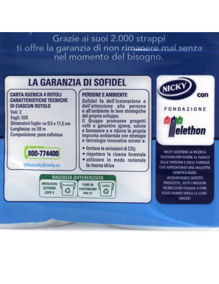 Nicky La Maxi Carta Igienica 4 Rotoli 2 Veli 500 Strappi