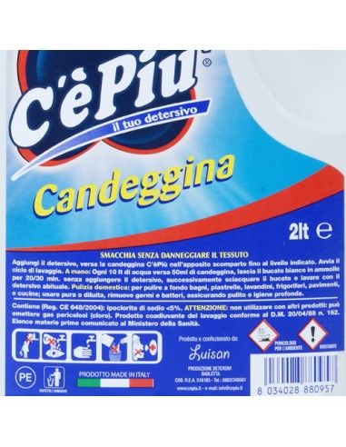 ce'piu' candeggina casa e bucato - 2 litri - regolare: tuttocasashop.it: prodotti per bucato e tessuti