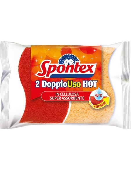 spontex doppiouso hot 2 spugne con abrasivo in cellulosa super assorbente: tuttocasashop.it: pulizia e cura della casa