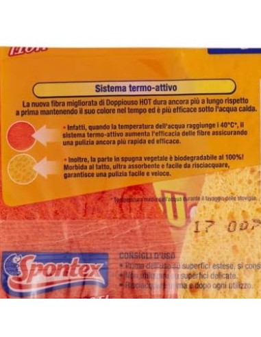 spontex doppiouso hot 2 spugne con abrasivo in cellulosa super assorbente: tuttocasashop.it: pulizia e cura della casa