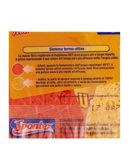 spontex doppiouso hot 2 spugne con abrasivo in cellulosa super assorbente: tuttocasashop.it: pulizia e cura della casa