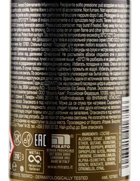 malizia uomo deodorante spray - 150ml - gold: tuttocasashop.it: igiene e cura della persona