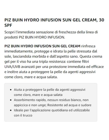 piz buin hydro infusion sun gel cream 150ml spf50 rinfresca protegge idrata: tuttocasashop.it: igiene e cura della persona