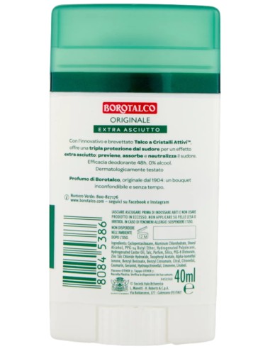 borotalco deodorante stick 40ml - original 48h - talco a cristalli attivi: tuttocasashop.it: igiene e cura della persona