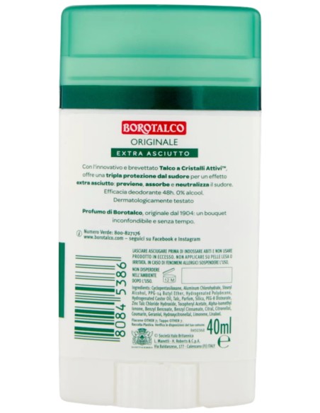 borotalco deodorante stick 40ml - original 48h - talco a cristalli attivi: tuttocasashop.it: igiene e cura della persona