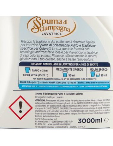 spuma di sciampagna detersivo lavatrice - 60 lavaggi - 3l - color: tuttocasashop.it: prodotti per bucato e tessuti