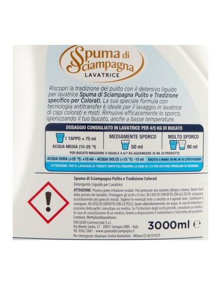 spuma di sciampagna detersivo lavatrice - 60 lavaggi - 3l - color: tuttocasashop.it: prodotti per bucato e tessuti