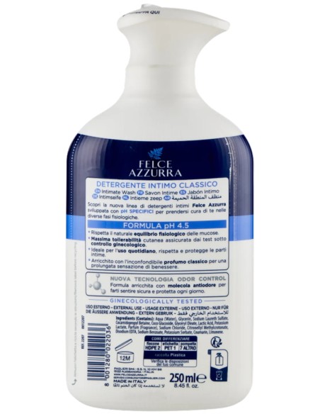 felce azzurra detergente intimo - 250ml - classico ph 4.5 igiene quotidiana: tuttocasashop.it: igiene e cura della persona