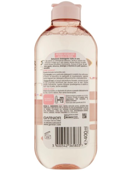 garnier skin active acqua micellare - 400ml - illuminante- acqua di rose: tuttocasashop.it: igiene e cura della persona