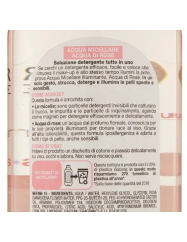 garnier skin active acqua micellare - 400ml - illuminante- acqua di rose: tuttocasashop.it: igiene e cura della persona