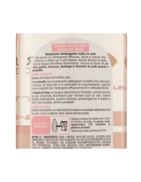 garnier skin active acqua micellare - 400ml - illuminante- acqua di rose: tuttocasashop.it: igiene e cura della persona