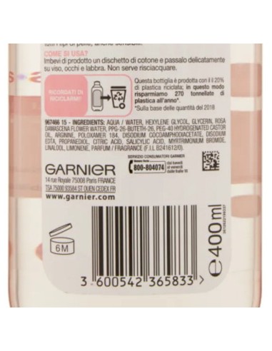 garnier skin active acqua micellare - 400ml - illuminante- acqua di rose: tuttocasashop.it: igiene e cura della persona