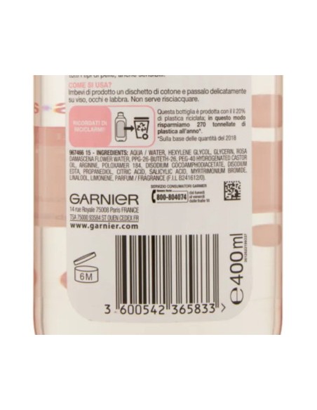 garnier skin active acqua micellare - 400ml - illuminante- acqua di rose: tuttocasashop.it: igiene e cura della persona