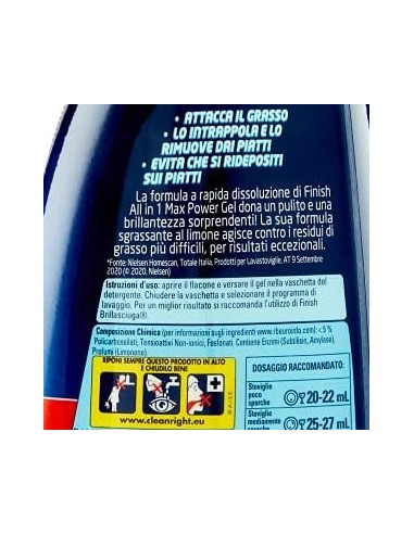 finish power gel detersivo lavastoviglie - 600ml 30 lavaggi - limone: tuttocasashop.it: pulizia e cura della casa