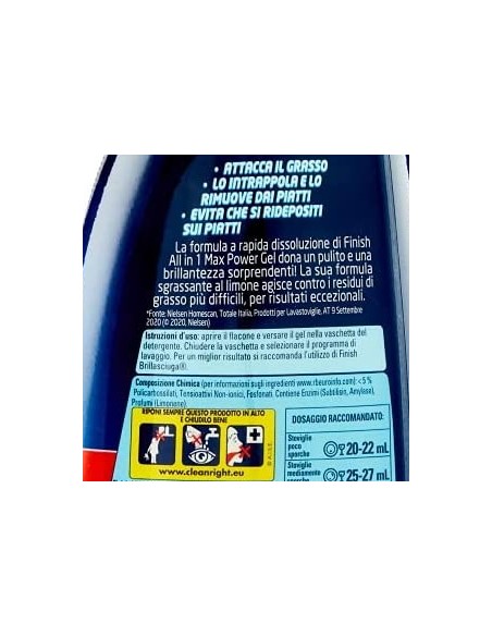 finish power gel detersivo lavastoviglie - 600ml 30 lavaggi - limone: tuttocasashop.it: pulizia e cura della casa