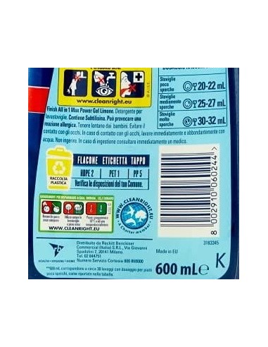 finish power gel detersivo lavastoviglie - 600ml 30 lavaggi - limone: tuttocasashop.it: pulizia e cura della casa