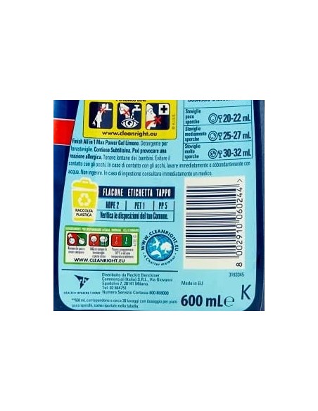 finish power gel detersivo lavastoviglie - 600ml 30 lavaggi - limone: tuttocasashop.it: pulizia e cura della casa