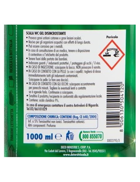 scala wc gel disincrostante - 1 litro - igienizzante - anticalcare: tuttocasashop.it: pulizia e cura della casa