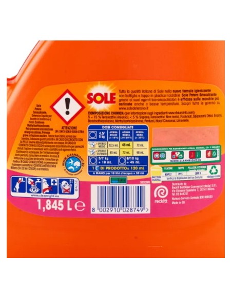 sole detersivo lavatrice liquido - 41 lavaggi 1845ml - potere smacchiante: tuttocasashop.it: prodotti per bucato e tessuti