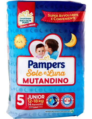 pampers sole e luna mutandino - 14 pannolini taglia 5 junior 12-18kg: tuttocasashop.it: igiene e cura della persona
