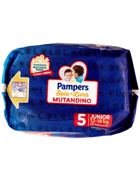 pampers sole e luna mutandino - 14 pannolini taglia 5 junior 12-18kg: tuttocasashop.it: igiene e cura della persona