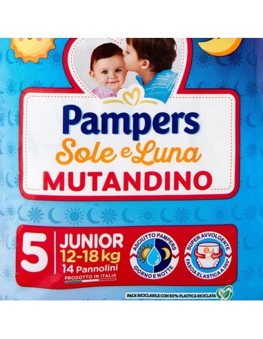 pampers sole e luna mutandino - 14 pannolini taglia 5 junior 12-18kg: tuttocasashop.it: igiene e cura della persona